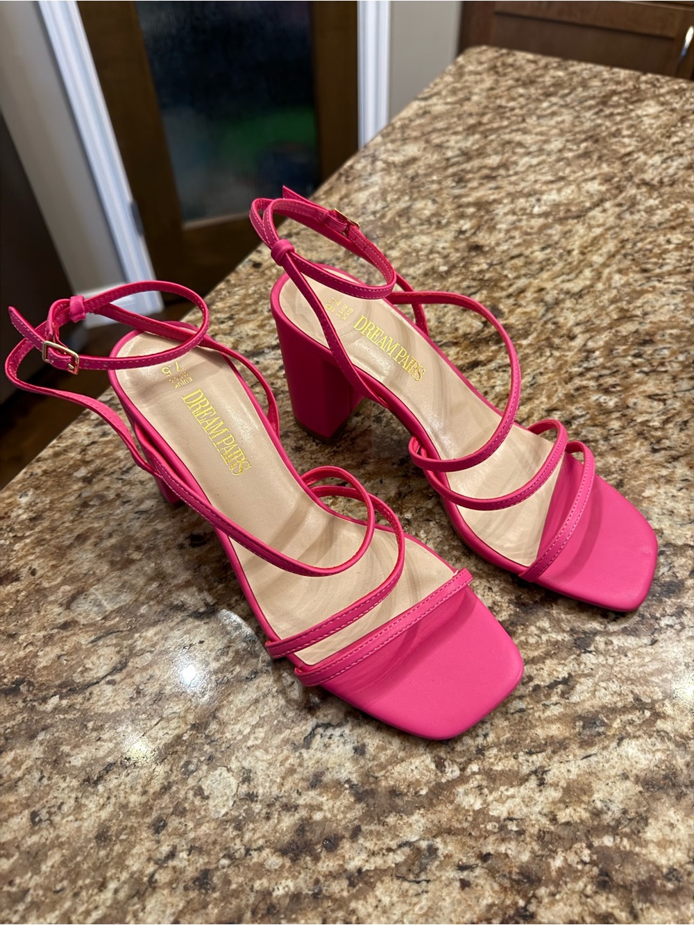 Dream Pairs Hot Pink Strappy Block Heel Sandals